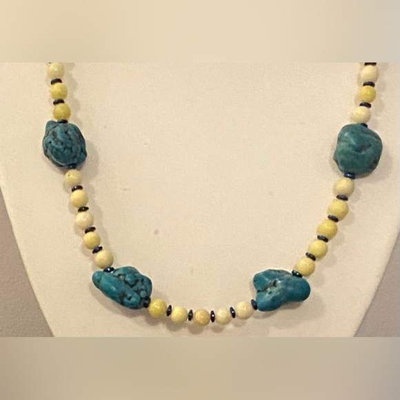 Natural Blue Turquoise & Serpentine crystal necklace (TURQ) - Picture 2 of 2